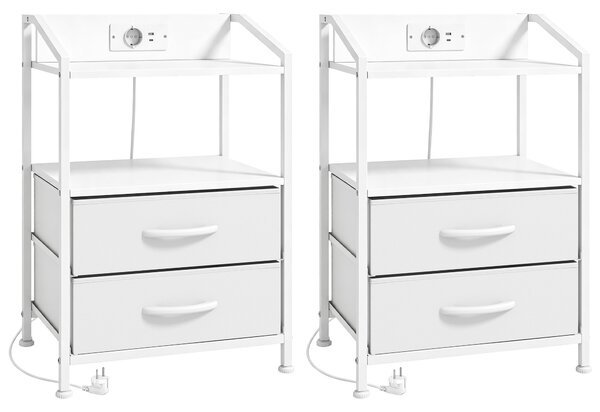 HOMCOM Set de 2 Noptiere Con Lumini Led E Stație de Încărcare, Alb | Aosom Romania