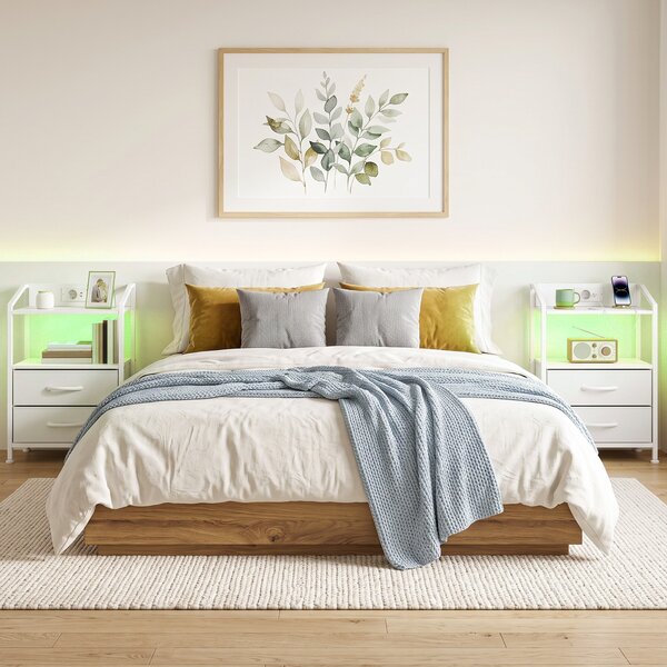 HOMCOM Set de 2 Noptiere Con Lumini Led E Stație de Încărcare, Alb | Aosom Romania