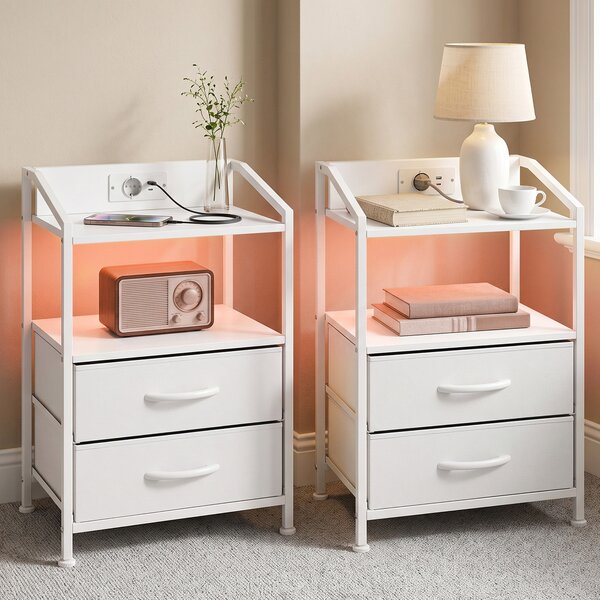 HOMCOM Set de 2 Noptiere Con Lumini Led E Stație de Încărcare, Alb | Aosom Romania