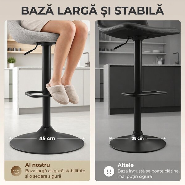 HOMCOM Set 2 scaune de bar cu înălțime reglabilă, șezut rotativ din țesătură și suport pentru picioare, gri | Aosom Romania