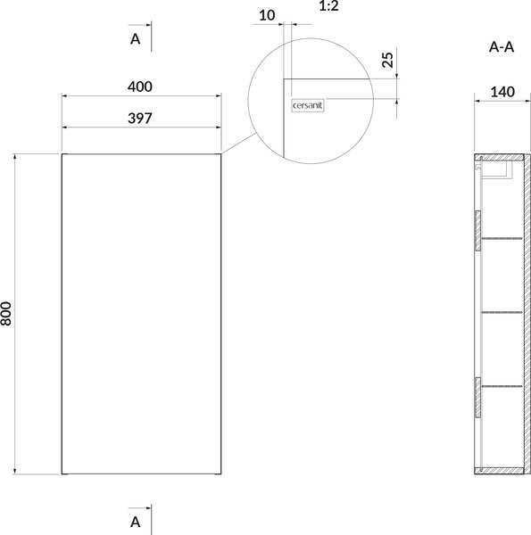 Cersanit Larga dulap 40x14x80 cm laterala pe perete alb S932-001