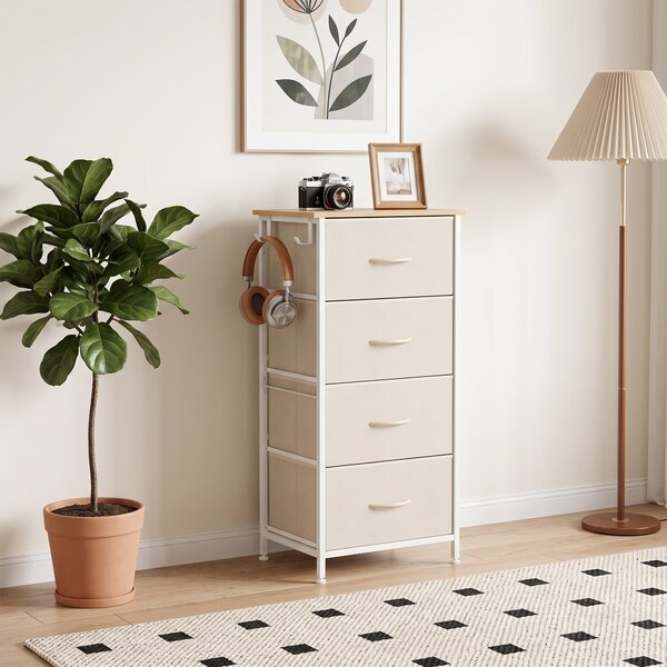 HOMCOM Comodă înaltă cu 4 sertare din material textil, bej | Aosom Romania