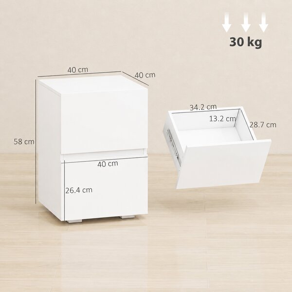 HOMCOM Set de 2 Noptiere cu 2 Sertare, Alb | Aosom Romania