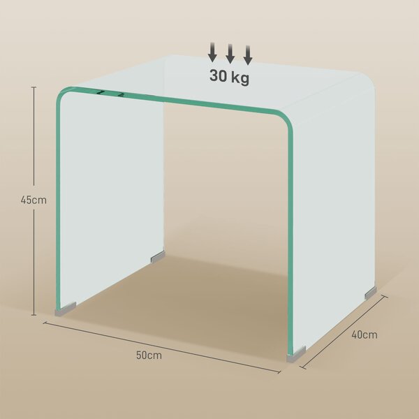 HOMCOM Măsuță de Cafea Modernă cu Picioare Antiderapante, Măsuță din Sticlă Securizată, 50x40x45 cm, Transparentă, Design Elegant | Aosom Romania