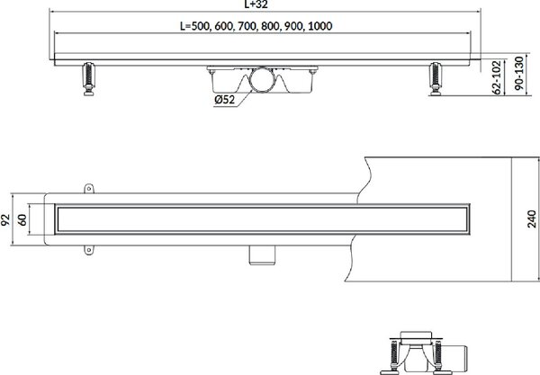 Cersanit Tako rigolă duș 60 cm oţel S907-008