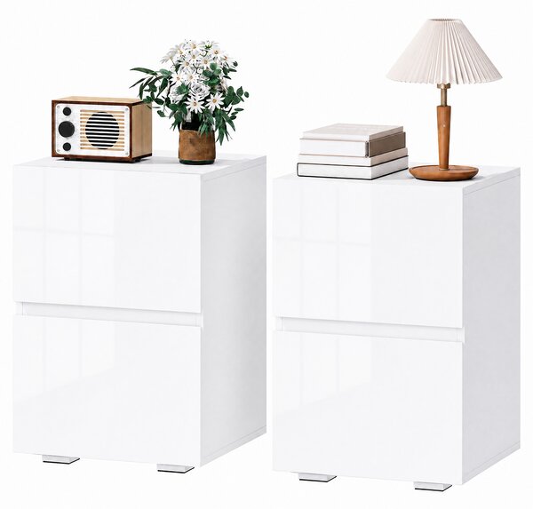 HOMCOM Set de 2 Noptiere cu 2 Sertare, Alb | Aosom Romania