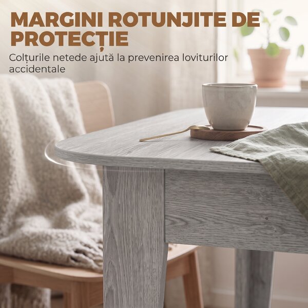 HOMCOM Masă Ovală Extensibilă pentru Dining, 140-180 cm, Gri Efect Lemn | Aosom Romania