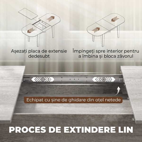 HOMCOM Masă Ovală Extensibilă pentru Dining, 140-180 cm, Gri Efect Lemn | Aosom Romania