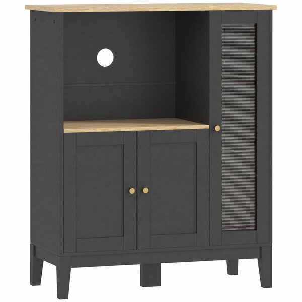 HOMCOM Dulap pentru Cuptor cu Microunde cu Dulap Inferior și 3 Rafturi Laterale cu Ușă din Sticlă, din Lemn, 80x35x97 cm, Negru | Aosom Romania