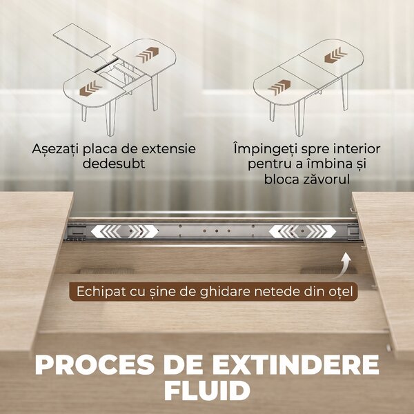 HOMCOM Masă Ovală Extensibilă pentru Dining, 140-180 cm, Stejar | Aosom Romania