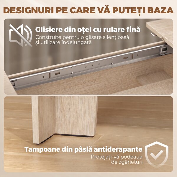 HOMCOM Masă Ovală Extensibilă pentru Dining, 140-180 cm, Stejar | Aosom Romania