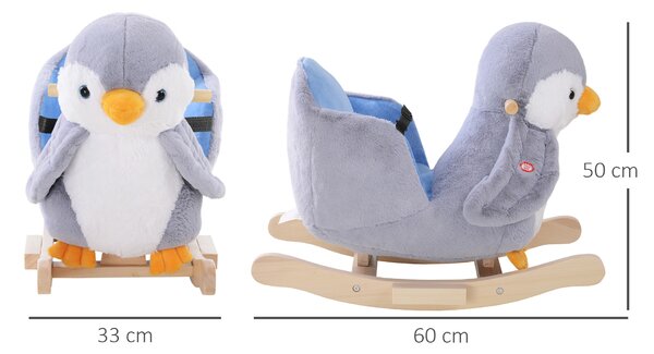 HOMCOM Balansoar Pinguin din Pluș cu Melodii și Centură de Siguranță, Balansoar pentru Copii, 60x33x50 cm, Gri | Aosom Romania