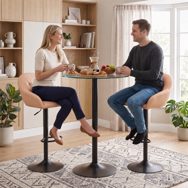 HOMCOM Set 2 Scaune de Bar din Piele Ecologică cu Spătar, Brațe și Înălțime Reglabilă, Maro | Aosom Romania