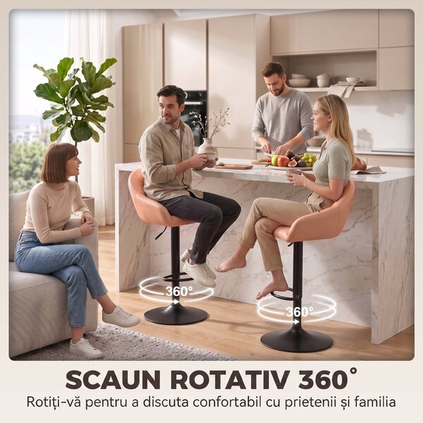 HOMCOM Set 2 Scaune de Bar din Piele Ecologică cu Spătar, Brațe și Înălțime Reglabilă, Maro | Aosom Romania