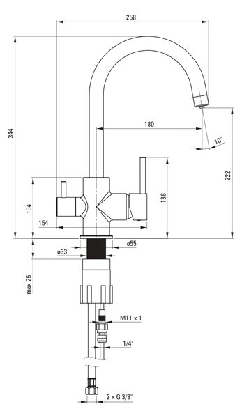 Deante Aster baterie pentru filtru apă pe picior crom BCH064M