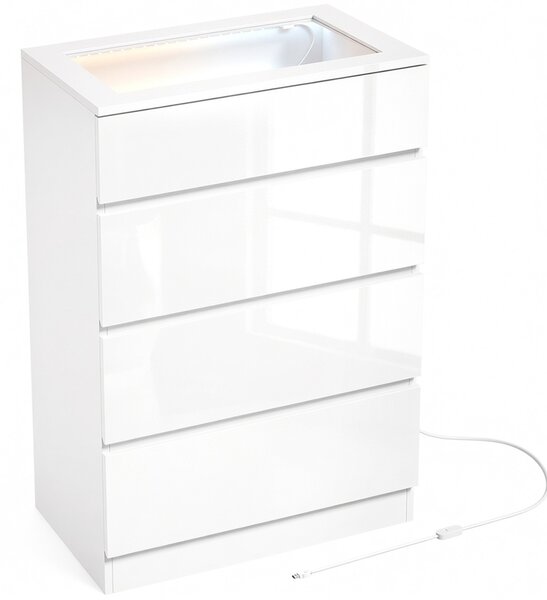 HOMCOM Comodă Modernă cu 4 Sertare și Lumini LED, 60x40x90 cm, Albă | Aosom Romania