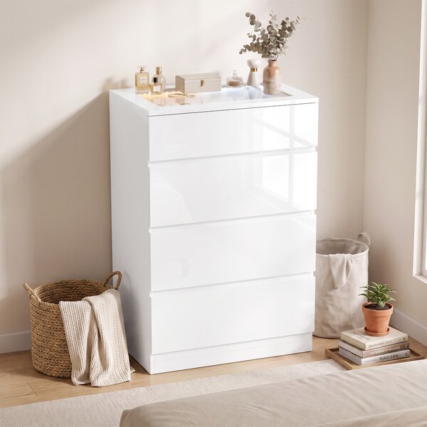 HOMCOM Comodă Modernă cu 4 Sertare și Lumini LED, 60x40x90 cm, Albă | Aosom Romania