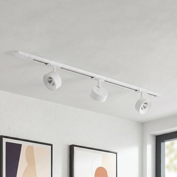 Lindby Sistem de șine Linaro, Ø 9,5 cm, cu 3 becuri, LED, alb, Alb, Studiu / Birou, Metal, Modern