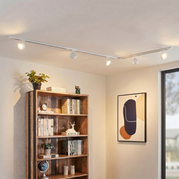 Lindby Sistem de șine Linaro, Ø 9,5 cm, 5 becuri, LED, alb, Alb, Studiu / Birou, Metal, Modern
