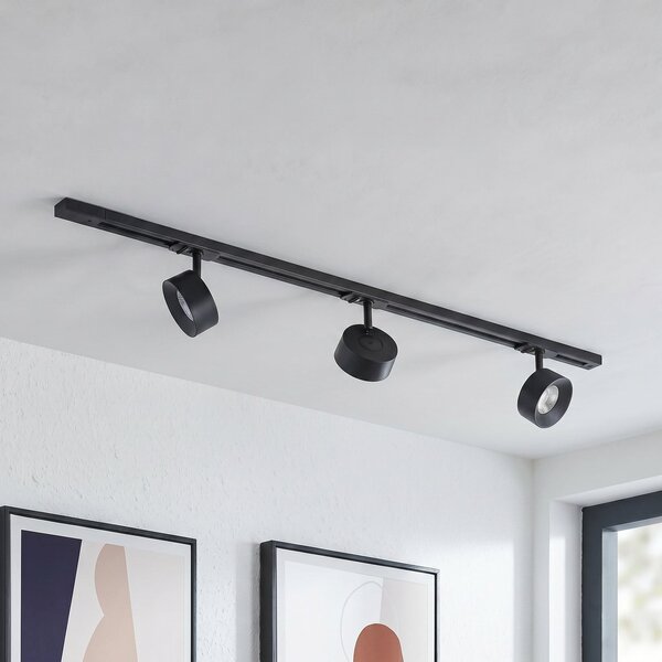 Lindby Sistem de șine Linaro, Ø 9,5 cm, cu 3 becuri, LED, negru, Negru, Studiu / Birou, Metal, Modern