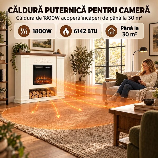 HOMCOM Șemineu Electric de Podea/Încastrabil pentru TV 54", cu Ramă și Poliță, 1800W, Flacără 3D Realistă, Funcție Memorie | Aosom Romania