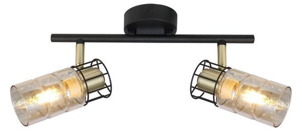 Plafoniera Modernă Ideal AP2 14x30x8cm, Corp Iluminat Interior Industrial Sticlă Fumurie, Negru și Alamă, 2xE14, Design Elegant pentru Living Hol