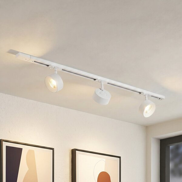 Lindby Sistem de șine Linaro, Ø 9,5 cm, cu 3 becuri, LED, alb, Alb, Studiu / Birou, Metal, Modern
