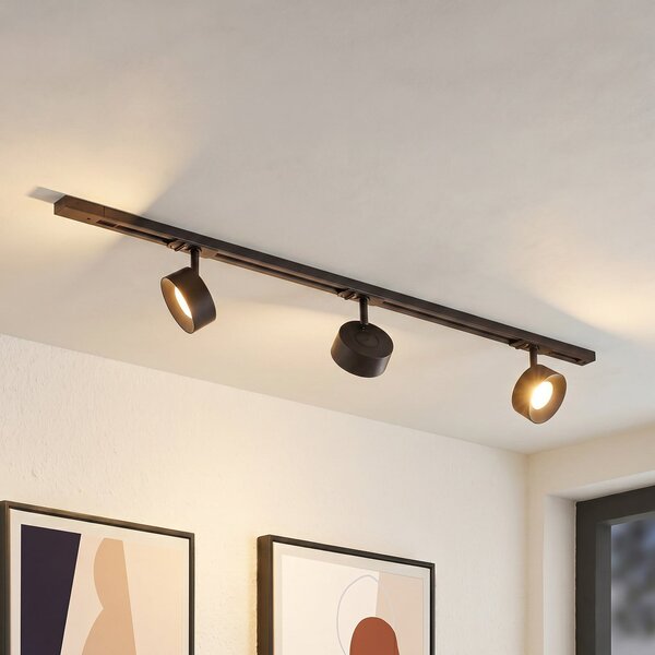 Lindby Sistem de șine Linaro, Ø 9,5 cm, cu 3 becuri, LED, negru, Negru, Studiu / Birou, Metal, Modern