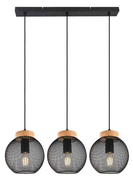 Suspensie Industrială Matroz SP3 Klausen 3xE27 Lemn și Metal Negru 120x65x20 cm - Corp de Iluminat Modern pentru Dining, Living sau Bucătărie Loft