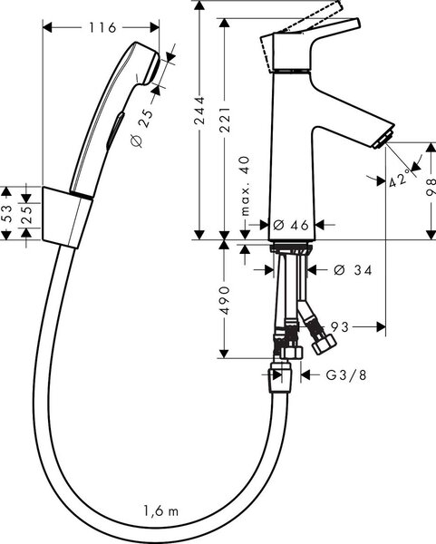 Hansgrohe Talis S baterie lavoar cu duș bideu stativ crom 72290000