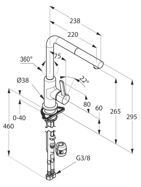 Kludi L-ine S baterie bucătărie pe picior crom 408510575