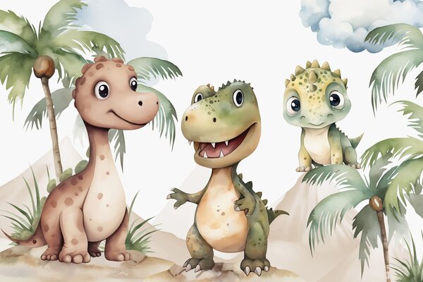 Fototapet Grup de dinozauri în picioare pe stânci, Fototapet dinozauri, Fototapet populare, w03675 - Tapeko.ro