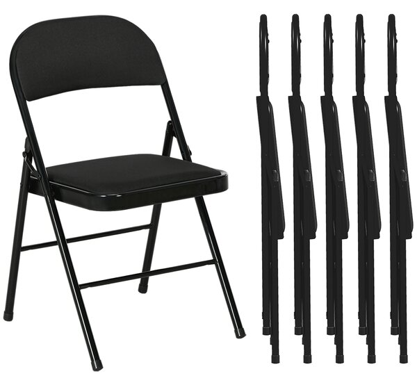 HOMCOM Set 6 Scaune Pliabile, Scaune Moderne cu Perne din Poliester pentru Acasă și Birou, 45x46x78 cm, Negru | Aosom Romania