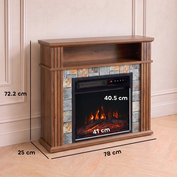 HOMCOM Șemineu electric de podea/încastrabil pentru TV 36" cu ramă și raft, 1800W, efect de flacără 3D, bușteni, maro | Aosom Romania