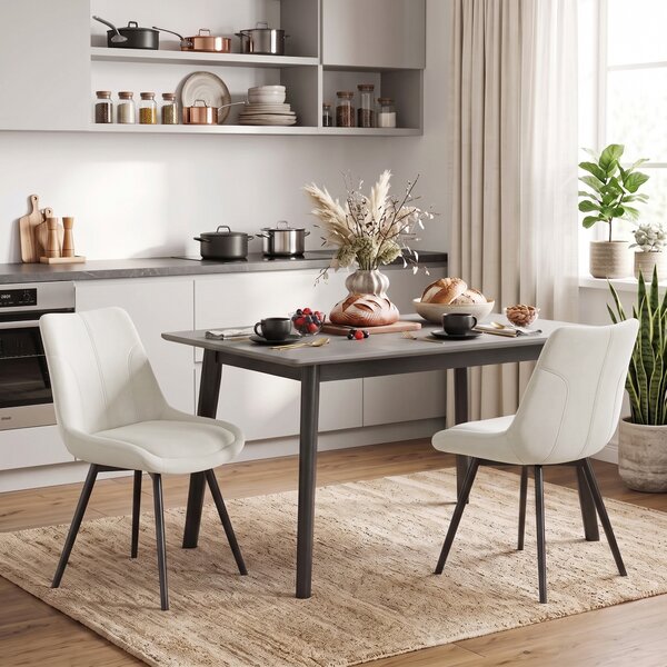 HOMCOM Set 2 Scaune de Dining din Catifea pentru Bucătărie, Alb Crem | Aosom Romania