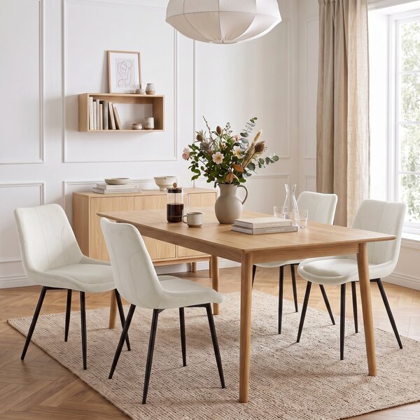 HOMCOM Set 2 Scaune de Dining din Catifea pentru Bucătărie, Alb Crem | Aosom Romania