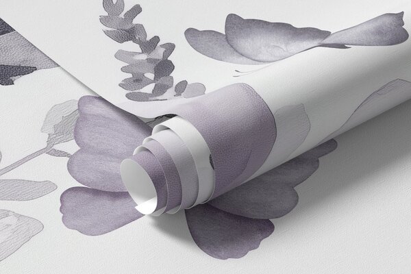 Tapet Pajiște de flori, bujori, lavandă, fluturi, stil acuarelă, culori puple, Fototapet Flori, w03668v3 : Uwalls.ro