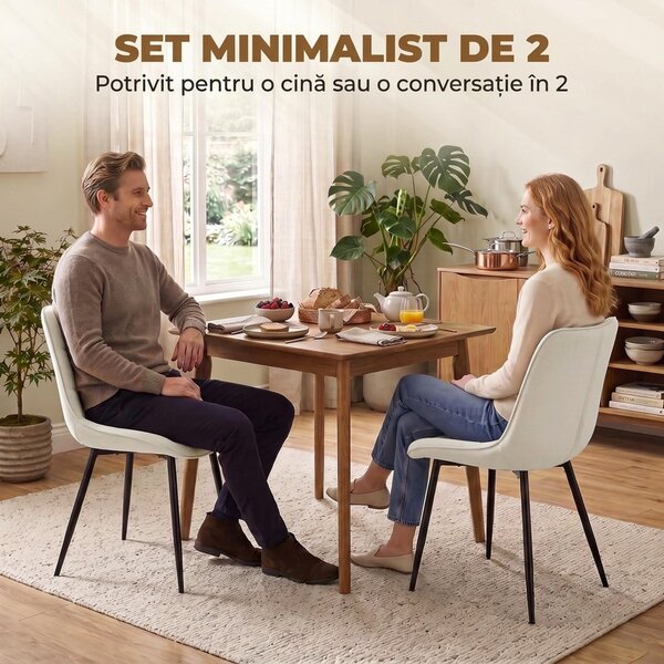HOMCOM Set 2 Scaune de Dining din Catifea pentru Bucătărie, Alb Crem | Aosom Romania
