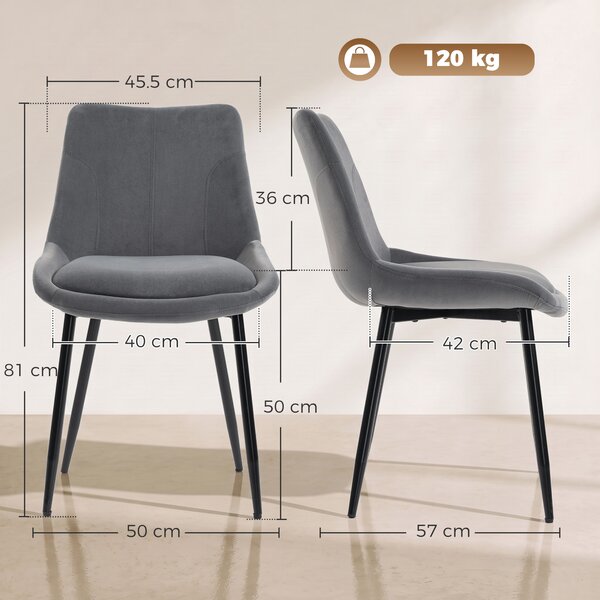 HOMCOM Set 2 Scaune de Dining din Catifea pentru Bucătărie, Gri Închis | Aosom Romania