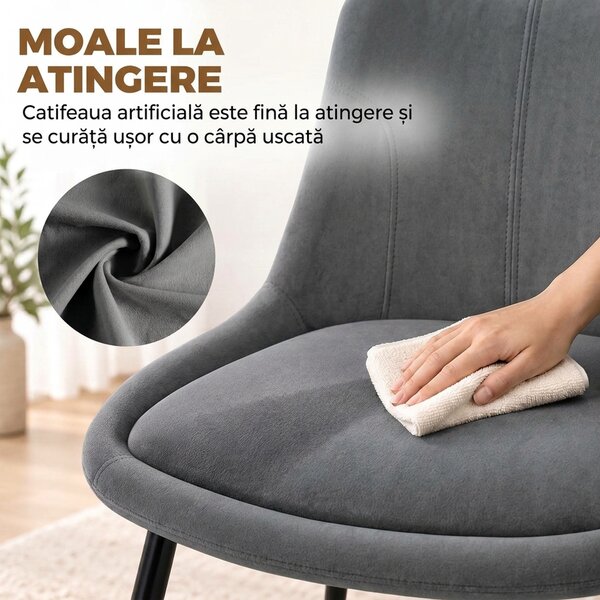 HOMCOM Set 2 Scaune de Dining din Catifea pentru Bucătărie, Gri Închis | Aosom Romania