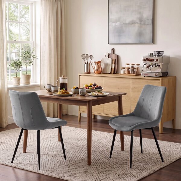 HOMCOM Set 2 Scaune de Dining din Catifea pentru Bucătărie, Gri Închis | Aosom Romania