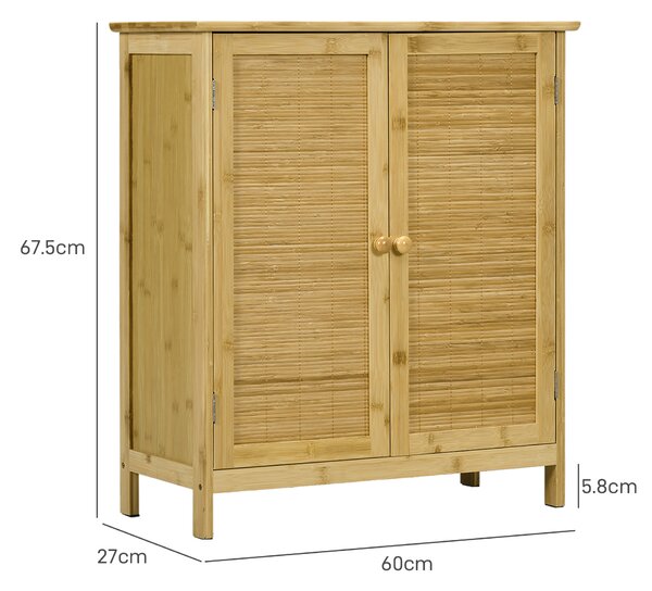 HOMCOM Comodă în Stil Boho din Rattan și Bambus, Dulap cu 2 Uși și Raft Interior, 60x27x67.5 cm, Lemn Natural | Aosom Romania