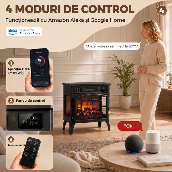 HOMCOM șemineu electric de podea | Aosom Romania