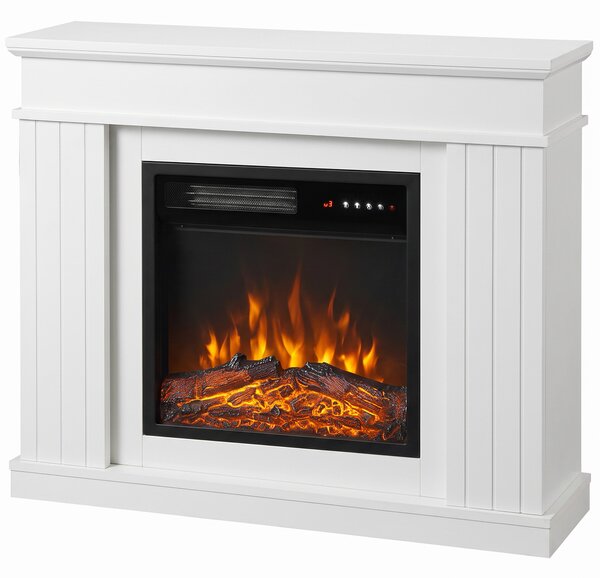 HOMCOM Șemineu Electric de Pardoseală/Încastrat cu Ramă pentru TV 38", 1800W, Efect de Flacără 3D, Funcție Memorie, Alb | Aosom Romania