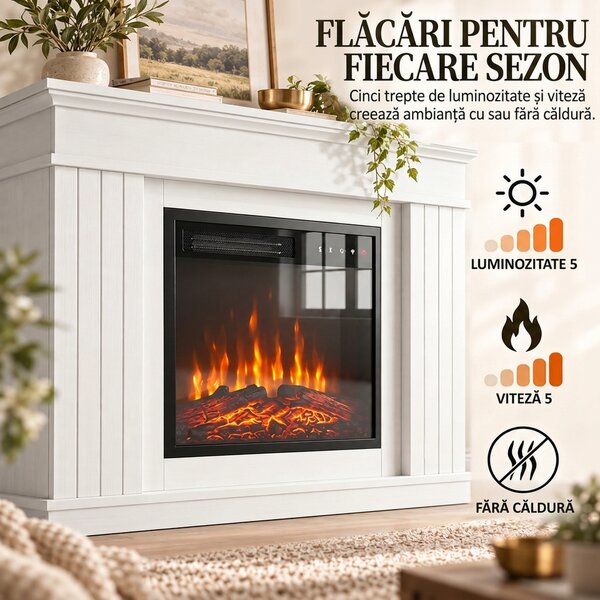 HOMCOM Șemineu Electric de Pardoseală/Încastrat cu Ramă pentru TV 38", 1800W, Efect de Flacără 3D, Funcție Memorie, Alb | Aosom Romania