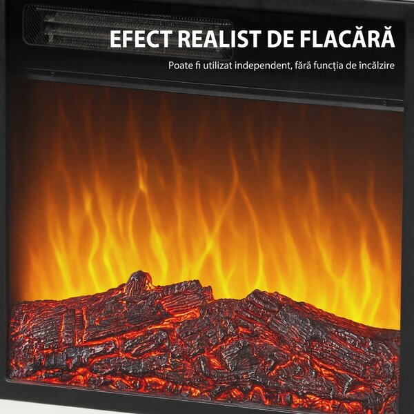 HOMCOM Șemineu Electric de Pardoseală/Încastrat cu Ramă pentru TV 38", 1800W, Efect de Flacără 3D, Funcție Memorie, Alb | Aosom Romania