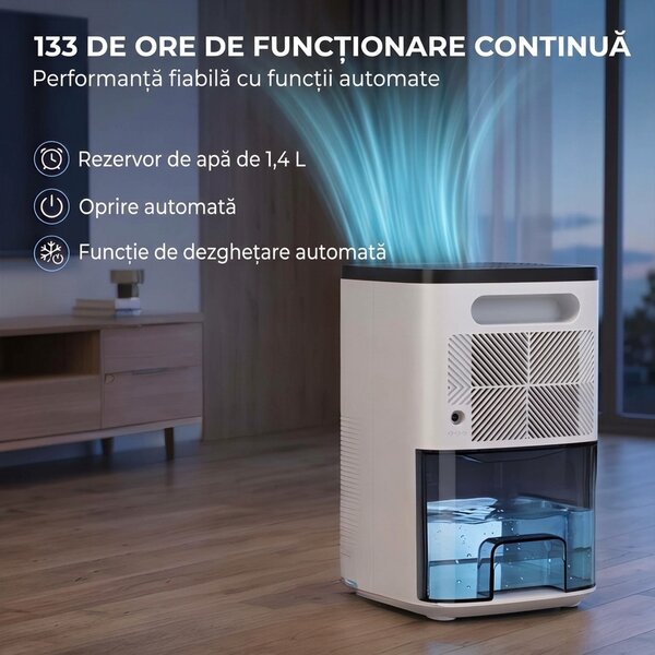 HOMCOM Dezumidificator portabil pentru casă 1400 ml cu lumină RGB în 7 culori, display LED, timer, mâner, alb | Aosom Romania
