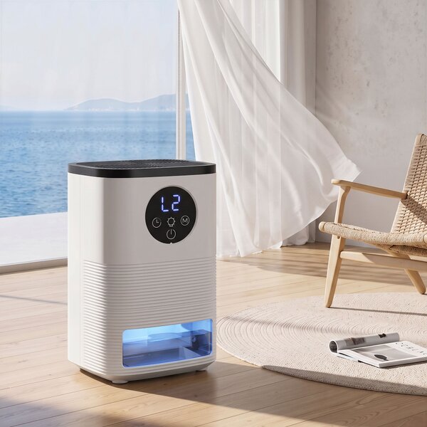 HOMCOM Dezumidificator portabil pentru casă 1400 ml cu lumină RGB în 7 culori, display LED, timer, mâner, alb | Aosom Romania