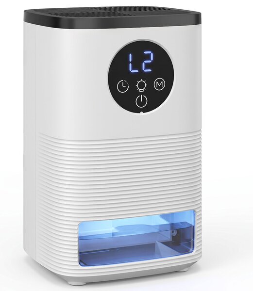 HOMCOM Dezumidificator portabil pentru casă 1400 ml cu lumină RGB în 7 culori, display LED, timer, mâner, alb | Aosom Romania