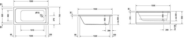 Duravit D-Code cada dreptunghiulară 150x75 cm alb 700095000000000